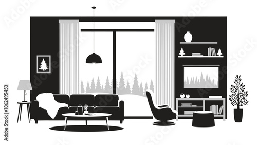 Cozy living room with modern furniture and large window