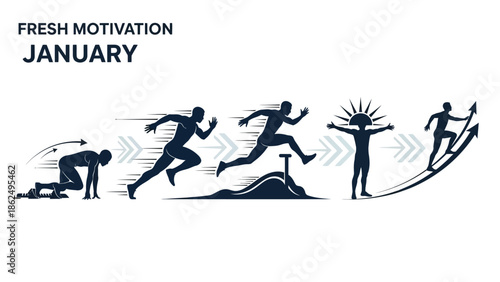 New year fitness motivation with silhouette of man running