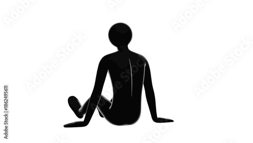 Relaxed Stick Figure Silhouette Sitting on Ground on Isolated White Background