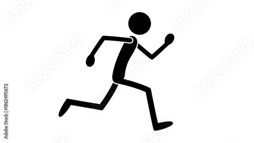 Energetic Stick Figure Running Sprinting on Isolated White Background