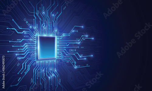 Central Processing Unit Microchip on a Blue Circuit Board.