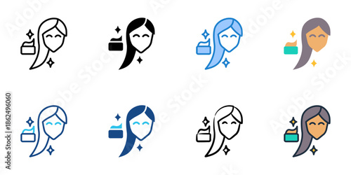 Hair mask icons set multiple style collection. Editable stroke 
