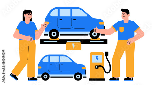 Flat illustration of lidar scanning systems analyzing wind patterns for renewable energy planning