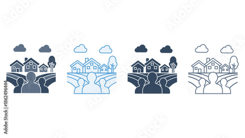 Community Housing and Neighborhood People Icon Set