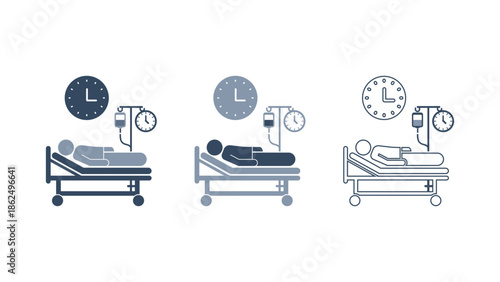 Hospital Patient Bed and Medical Care Icon Set