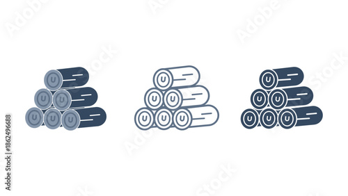 Wood Log Stack and Lumber Storage Icon Set