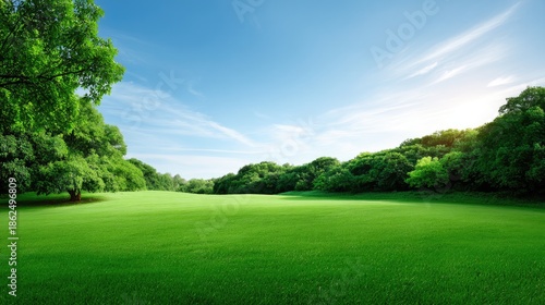 Wallpaper Mural Expansive Green Meadow Under a Clear Blue Sky with Lush Trees and Vibrant Nature in a Serene Landscape Ideal for Outdoor Activities and Relaxation Torontodigital.ca