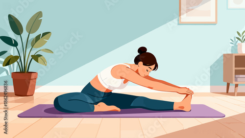 Young woman practicing yoga exercise on mat for fitness healthy lifestyle