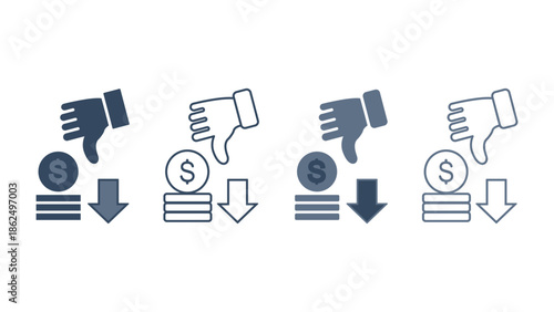 Financial Loss and Money Decrease Down Arrow Icon Set
