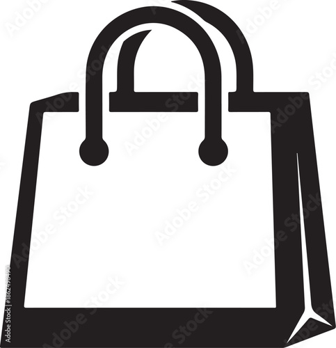 A simple black shopping bag icon on white