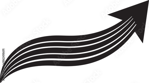 A stylized black arrow pointing upwards with motion lines