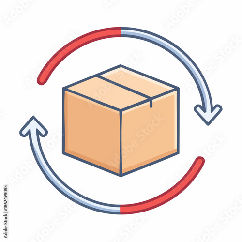 Delivery and return package icon with circular arrows, e-commerce shipping logistics symbol