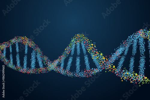 Abstract Futuristic DNA Strand Structure with Connecting Dots Illustration Graphic