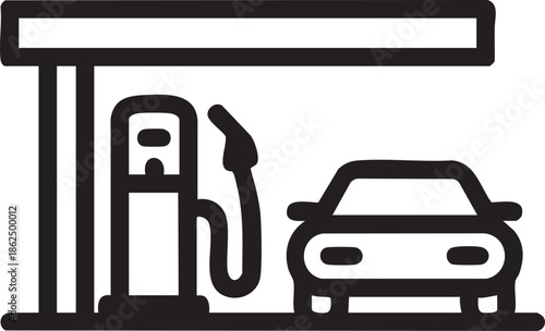 Simple Gas Station With Car And Fuel Pump Icon Line Art Symbol For Transportation Design
