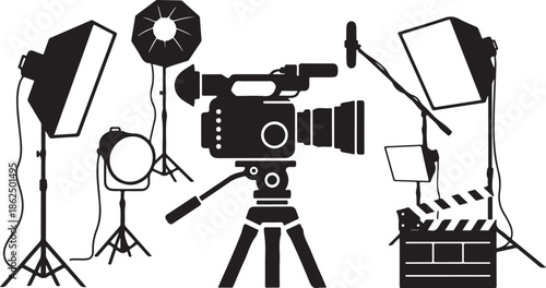 A professional film set with camera equipment ready