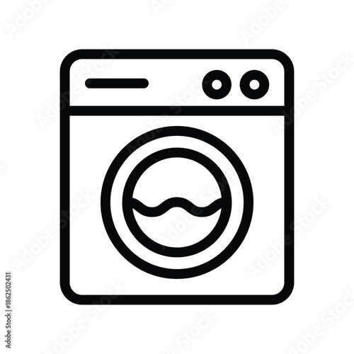 Minimal line icon of a modern washing machine representing laundry appliance smart home technology and household cleaning in clean vector style