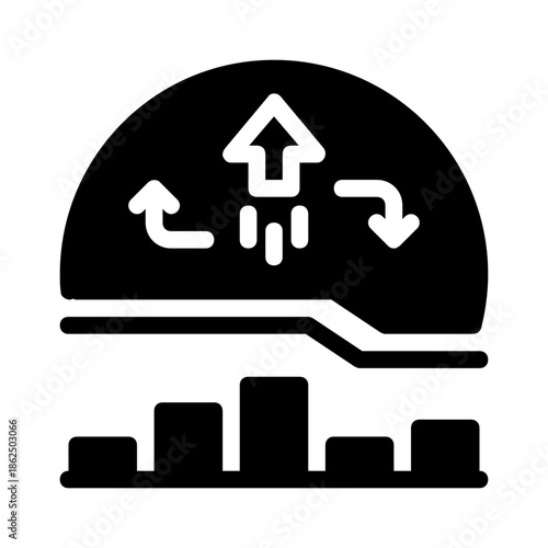 Suitable for presentations, reports, articles. Visual representation of data analysis process with arrows and bar chart for informative content.
