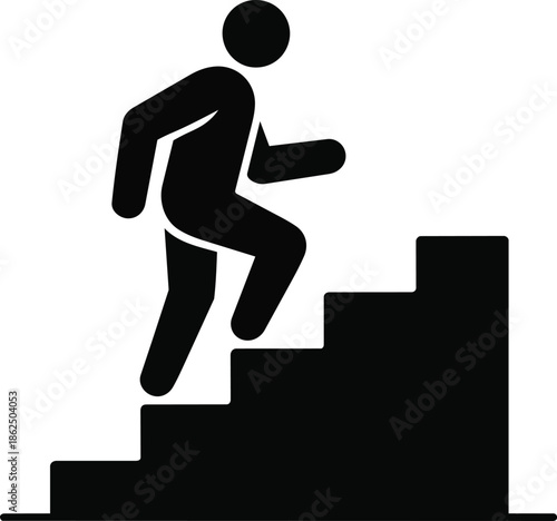 Man climbing stairs icon representing progress and ambition