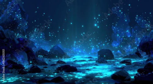 Mystical underwater cave scene