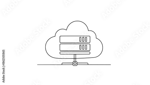 Simple line art icon illustrating cloud computing infrastructure with stacked servers accessible remotely via network connection protocols for digital storage