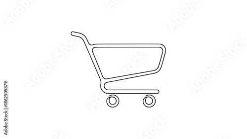 Simple black and white line art illustration depicting an empty shopping cart icon ideal for ecommerce website design elements or digital retail interface symbols