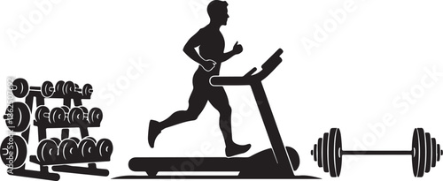 A man running on a treadmill in a gym with exercise equipment