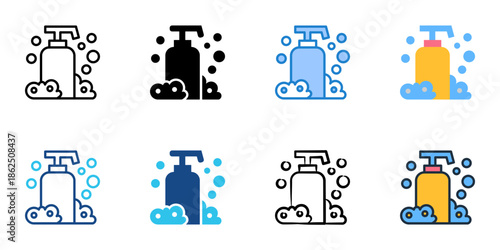Shower gel icons set multiple style collection. Editable stroke 

