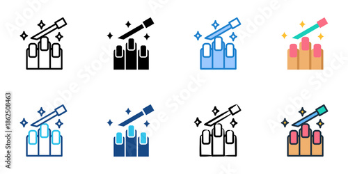 Nail care icons set multiple style collection. Editable stroke 
