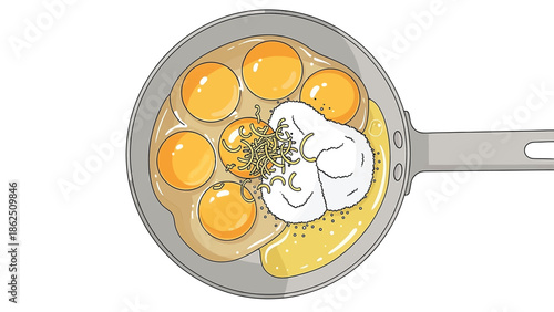 Lemon Curd Ingredients in Saucepan Before Mixing Flat Vector Illustration