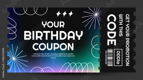 Vibrant Birthday Coupon Voucher with Promotion Code