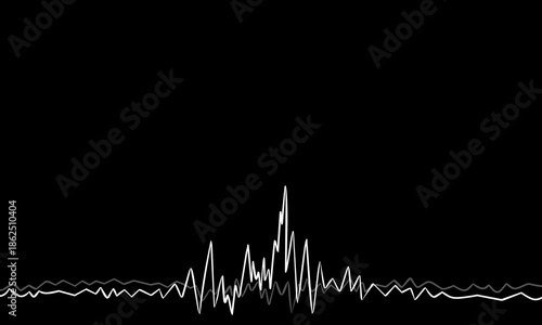 A simple minimalist illustration of a sound waveform, audio signal, or music wave displayed as a thin white line against a stark black background. Suitable for use in audio production and others