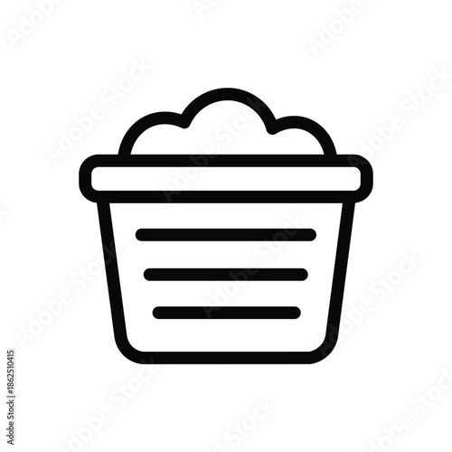 Minimal line icon of a laundry wash tub with soap foam on top representing hand washing clothes and traditional laundry activity in a clean modern vector style
