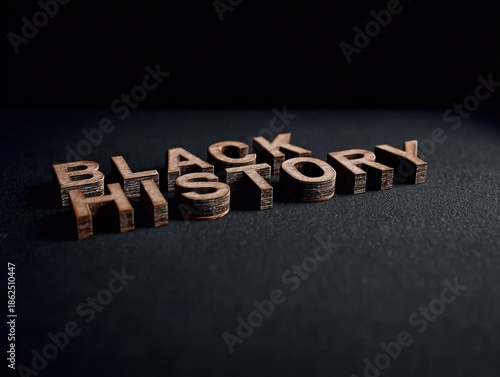 Black History Month Minimal Text Background with Wooden Letters on Black Surface