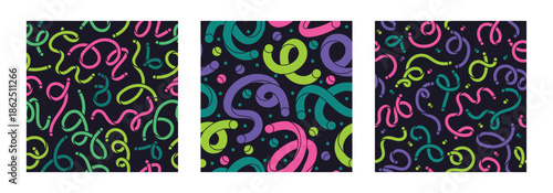 Vibrant Abstract Swirls and Loops Seamless Pattern Collection.