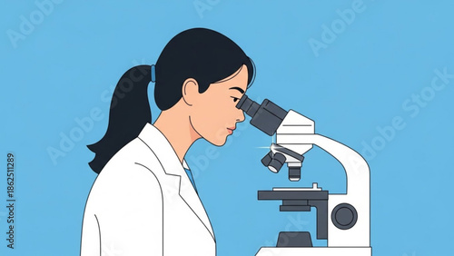 A scientist examines a sample through a microscope in a laboratory setting