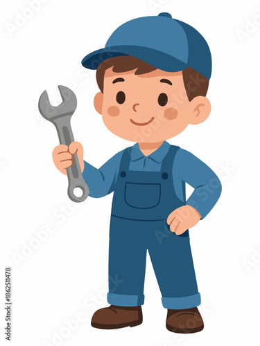 Cute cartoon illustration of a young construction worker.