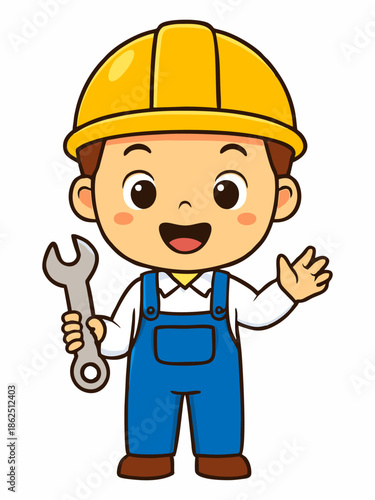 Cute cartoon illustration of a young construction worker.