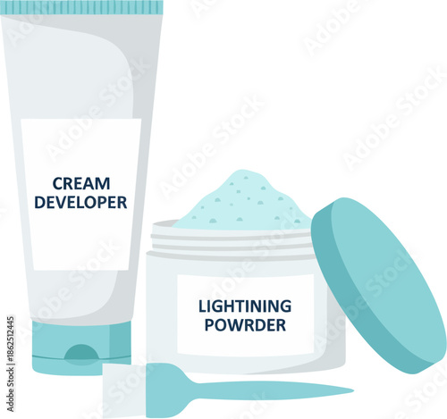 Professional hair bleaching kit with cream developer and lightning powder.