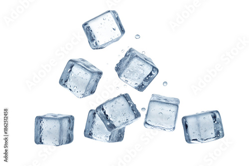 Falling ice cubes isolated on transparent background