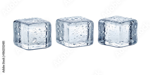 Falling ice cubes isolated on transparent background