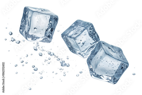 flying ice cubes isolated on transparent background