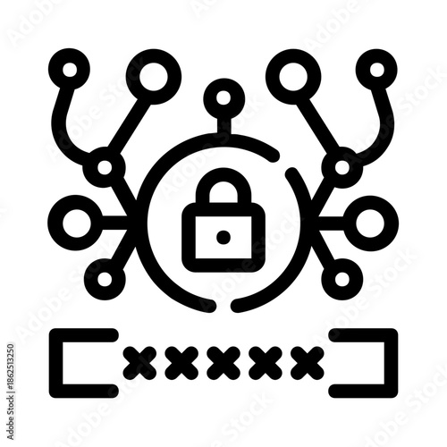 Secure password with cryptography and connected networks, suitable for cybersecurity concepts, data protection, internet security, online privacy, and technology designs.
