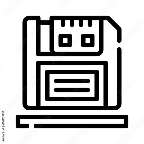 Symbolic black and white floppy disk icon suitable for tech presentations, websites, or retro design projects needing vintage digital symbolism.
