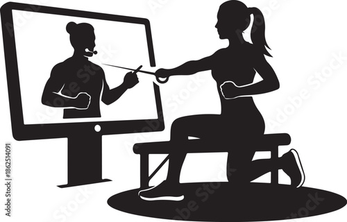 A woman leads a virtual fitness class online