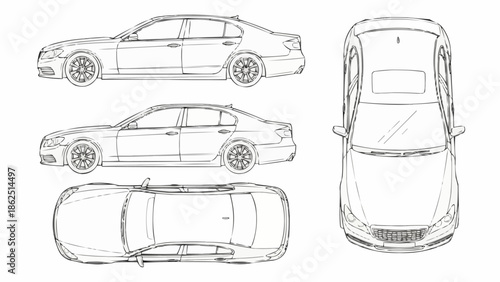Car Blueprint - Detailed Automotive Design in Multiple Views.