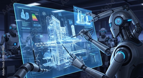 Robot Engineer Designing Futuristic Technology Interface.