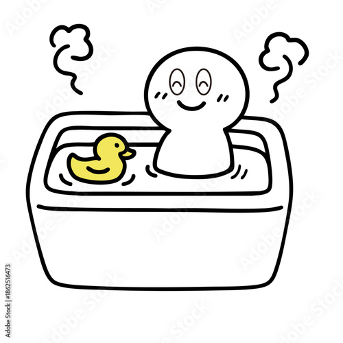 あひるのお風呂に入る棒人間