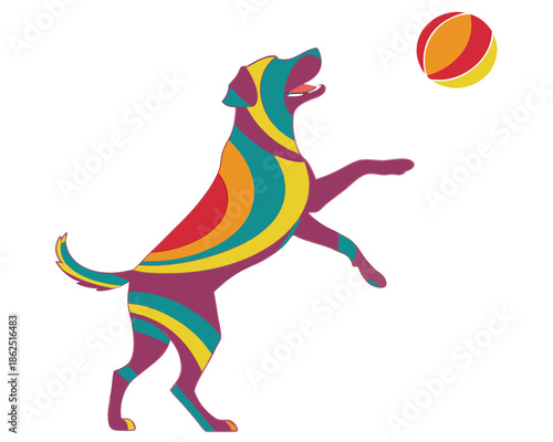 Dog playing with ball silhouette vector illustration isolated on white background