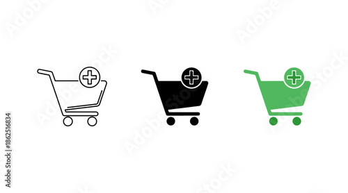 Three shopping carts with plus symbols