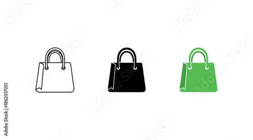 Three color shopping bags icon set